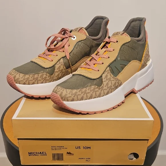 Michael Kors Olive and Pink Patterned Sneakers - Picture 2 of 8